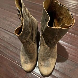 Corral Distressed Brown Leather Mid-Calf Heeled Boots